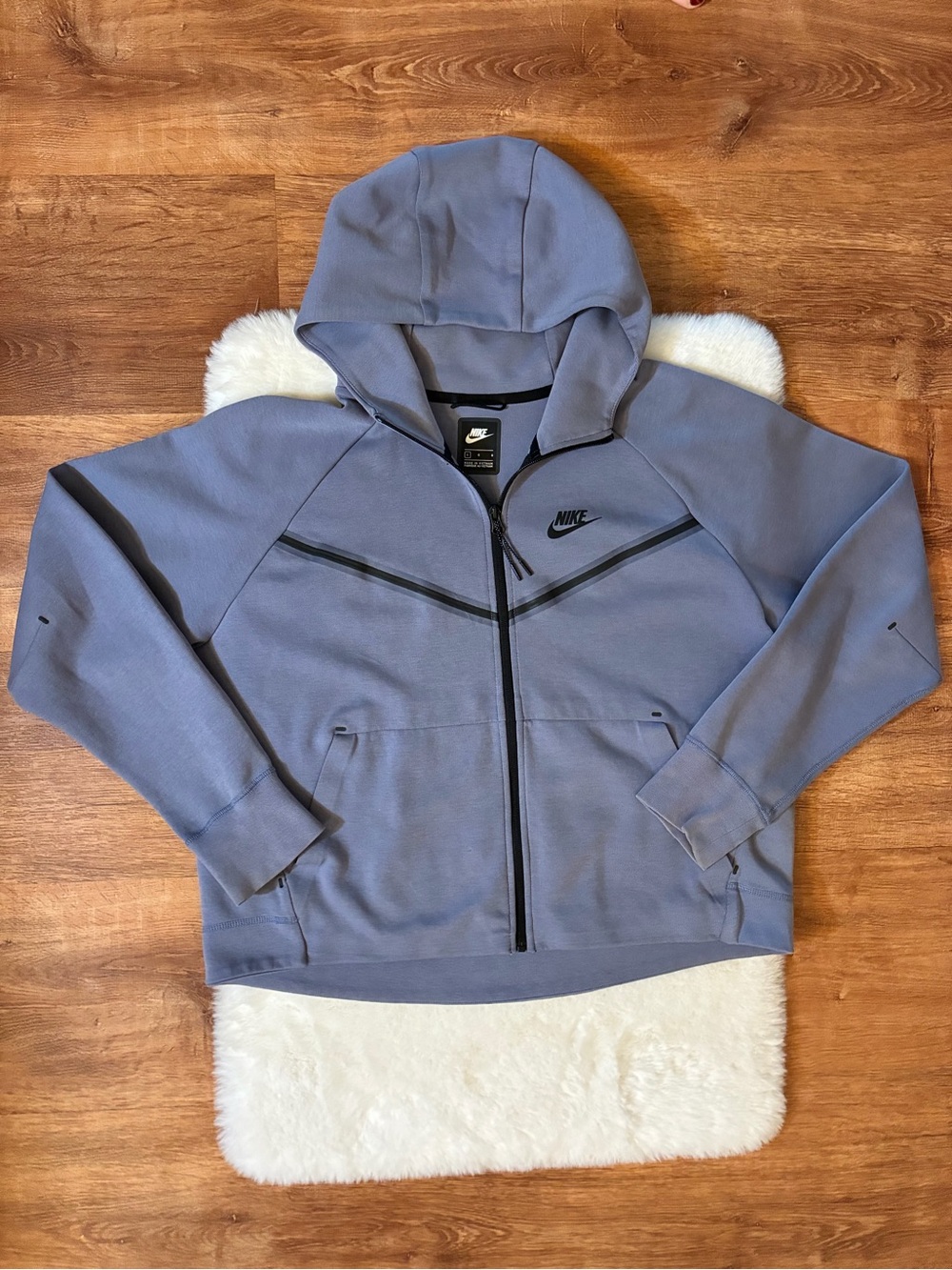 Nike Womens Tech Fleece Full Zip Crop Hoodie Jacket Sz Large Med Blue Gray Black